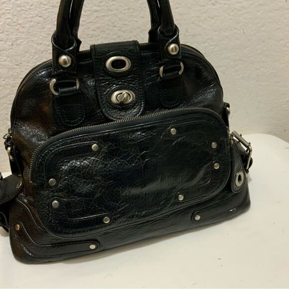 Hype Women's Black Soft Leather Studded Tote Satchel hobo bag - Picture 2 of 15